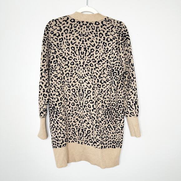 J.Crew Womens Long Cardigan Sweater Leopard Print Wool Blend Brown Black Size S - Picture 3 of 8